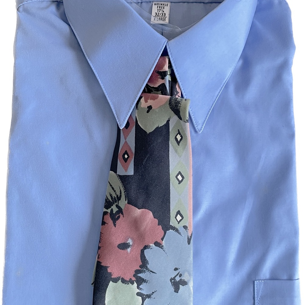 Men’s Blue Dress Shirt and Silk Tie